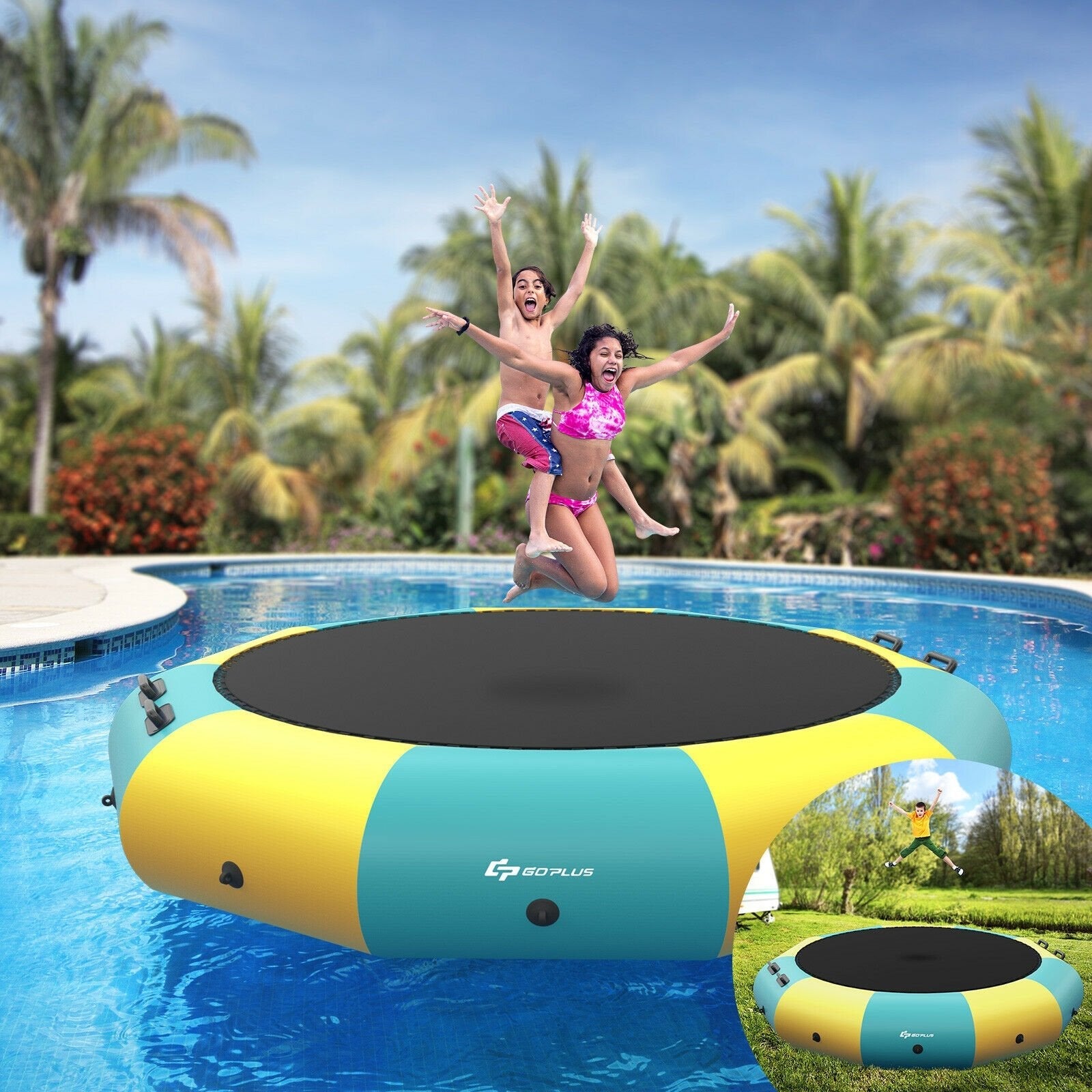 12 Feet Inflatable Splash Padded Water Bouncer Trampoline-Blue