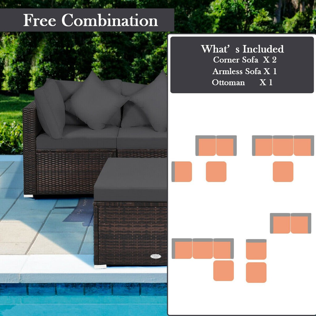 4 Pieces Ottoman Garden Patio Rattan Wicker Furniture Set with Cushion-Black