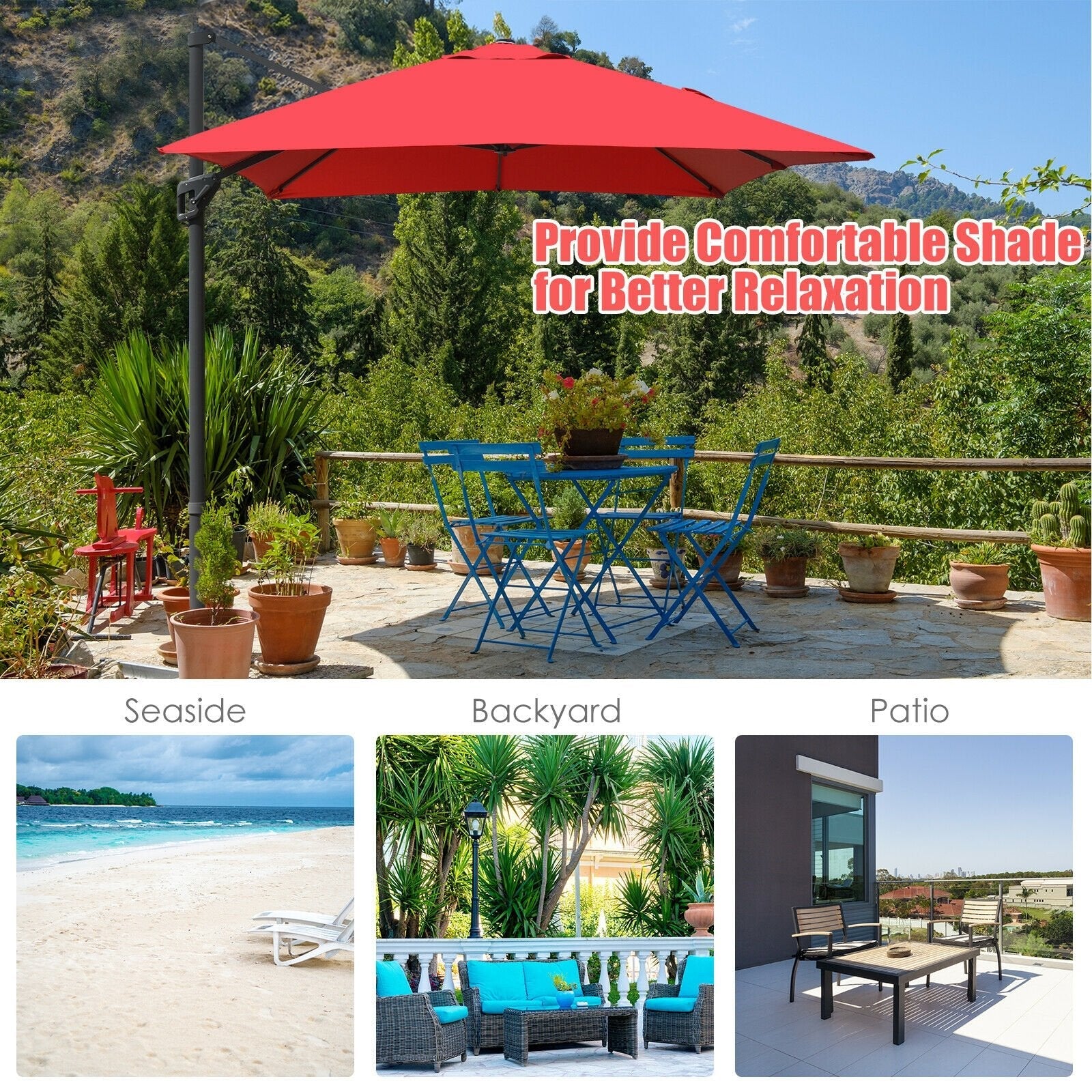 10 x13 Feet Rectangular Cantilever Umbrella with 360° Rotation Function-Beige