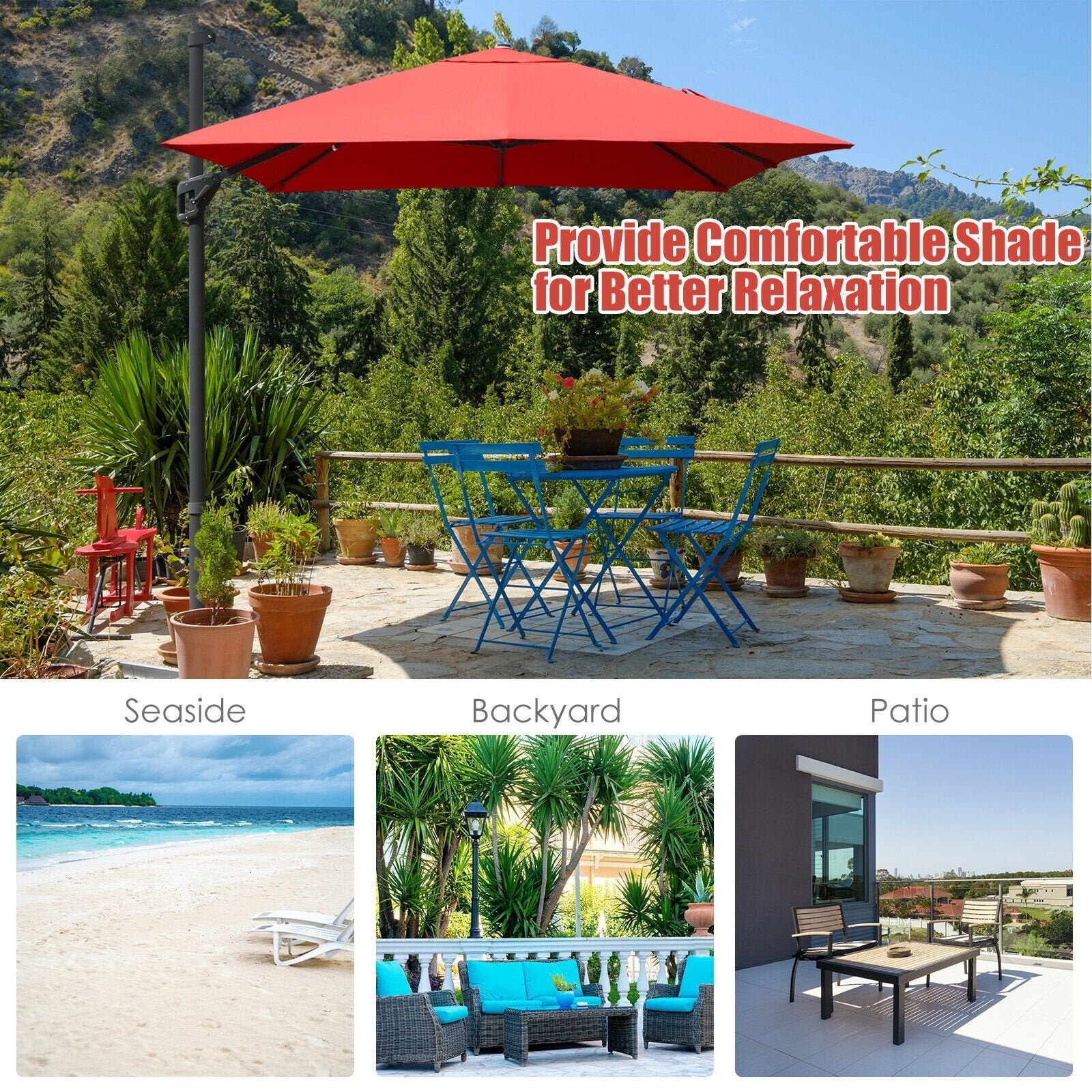 10 x13 Feet Rectangular Cantilever Umbrella with 360° Rotation Function-Beige