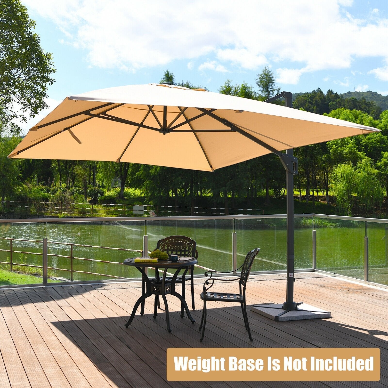10 x13 Feet Rectangular Cantilever Umbrella with 360° Rotation Function-Beige