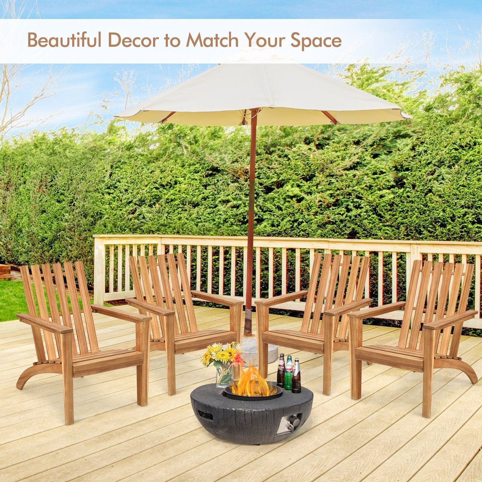 Outdoor Durable Patio Acacia Wood Adirondack Lounge Armchair-Black