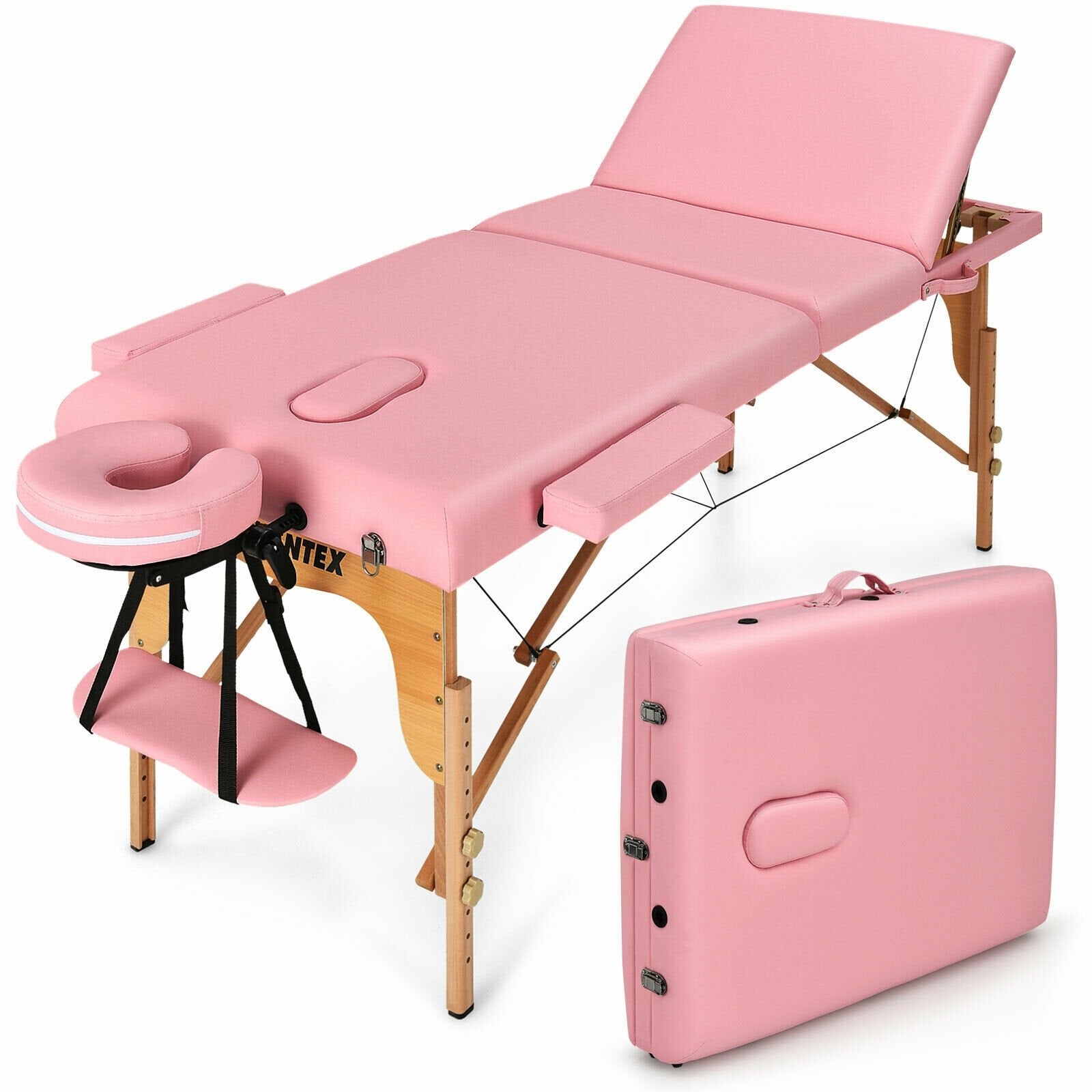 3 Fold Portable Adjustable Massage Table with Carry Case-Black