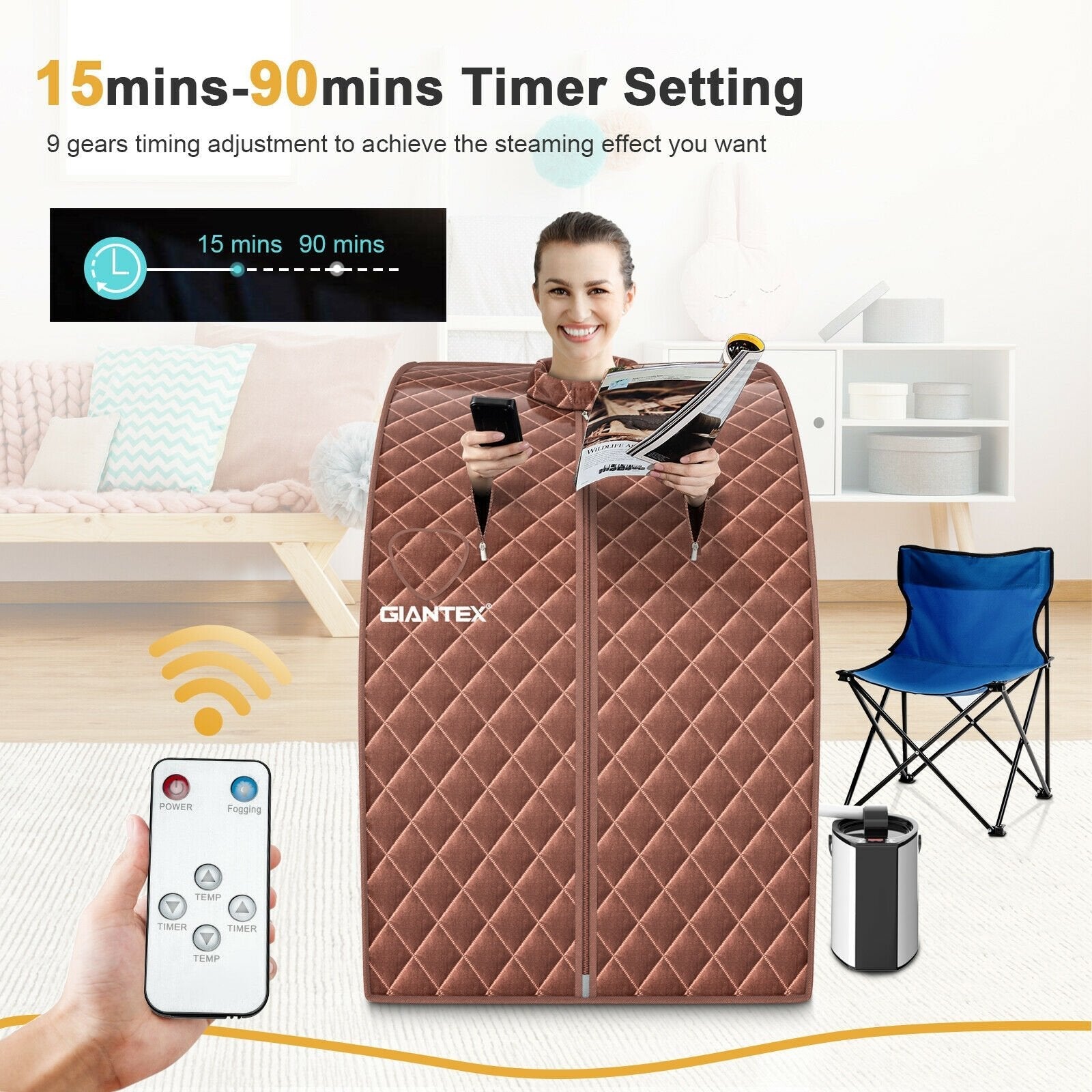 Portable Personal Steam Sauna Spa with 3L Blast-proof Steamer Chair-Black