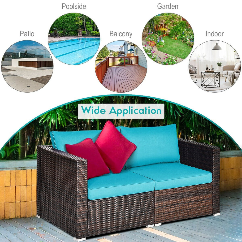 2 Pieces Patio Rattan Sectional Conversation Sofa Set-Beige