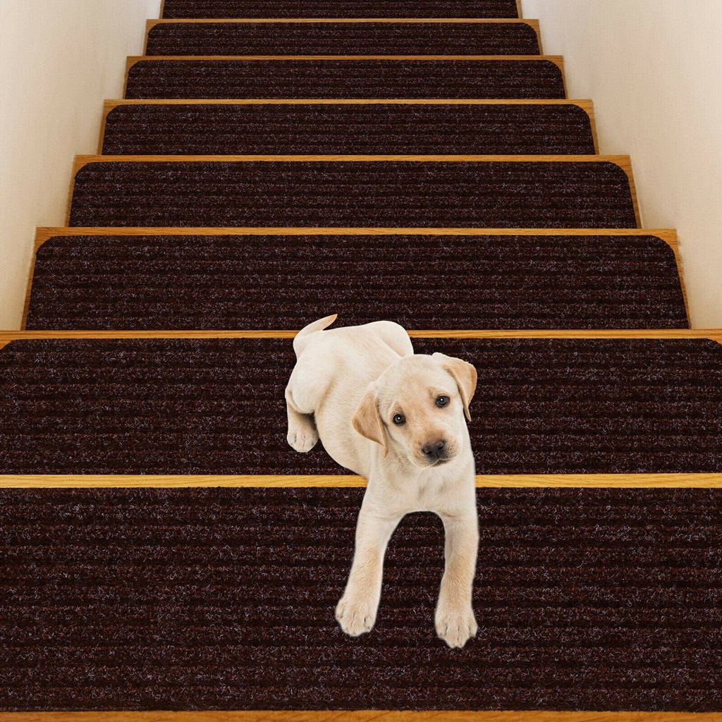 15 Pieces 30 x 8 Inch Slip Resistant Soft Stair Treads Carpet-Black