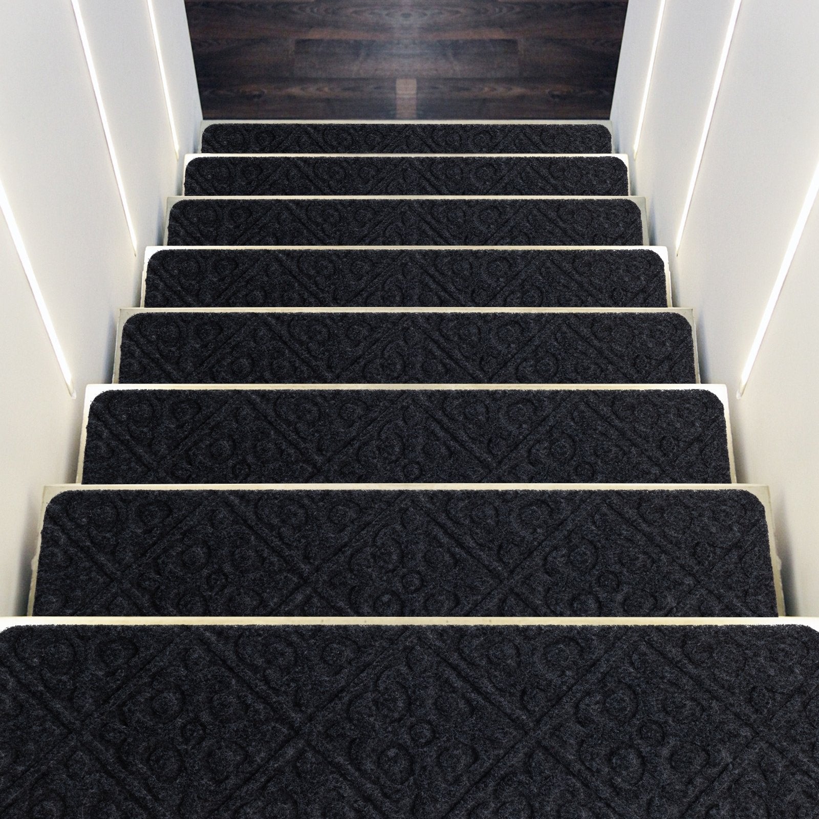 15Pcs Indoor Non-Slip Stair Carpet Mats for Wooden Steps-Brown