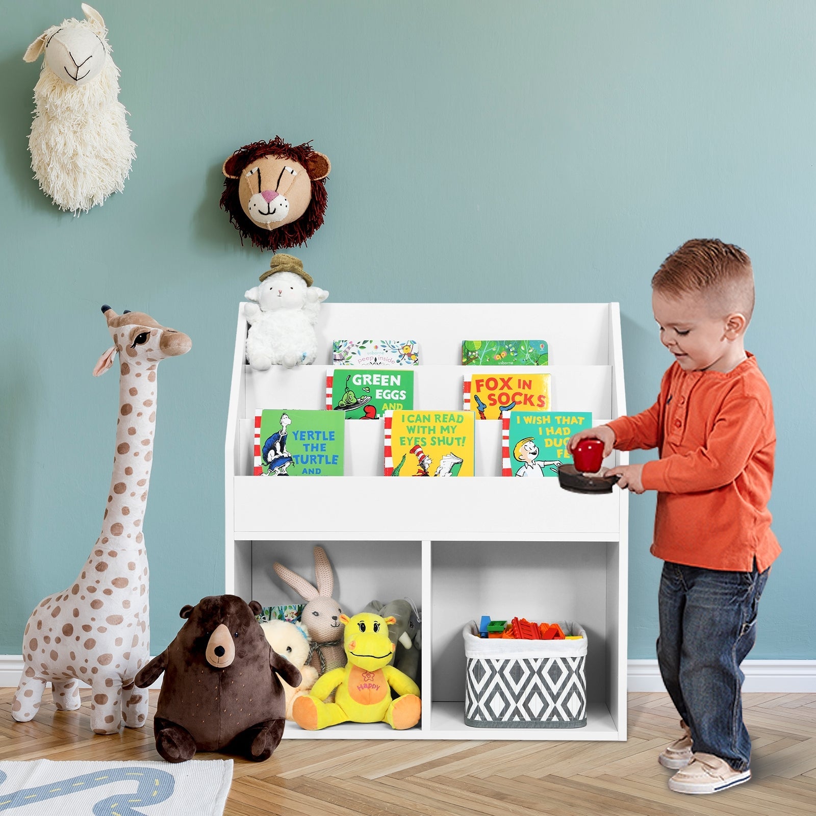 Kids Wooden Bookshelf Bookcase Children Toy Storage Cabinet Organizer-Gray