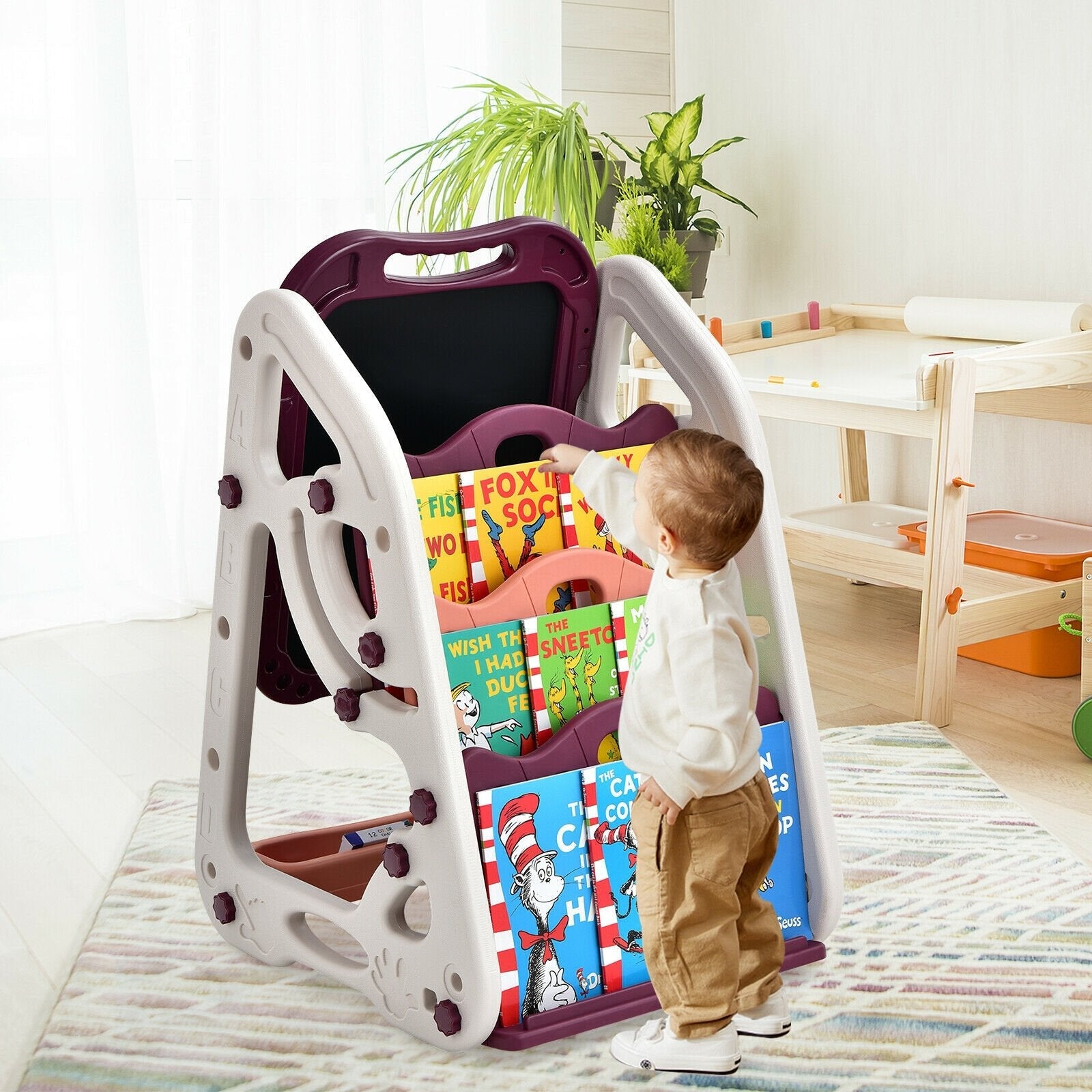 3-in-1 Kids Art Easel Double-Sided Tabletop Easel with Art Accessories-Blue