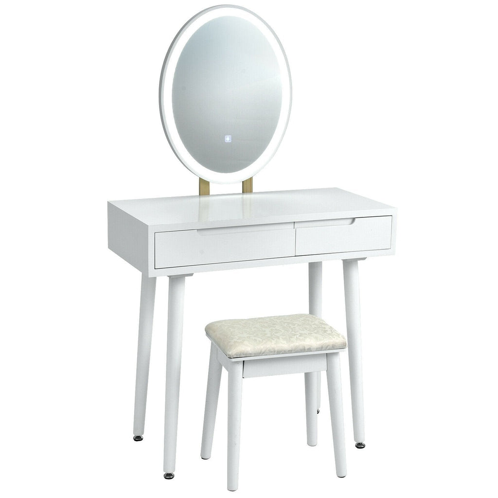 Touch Screen Vanity Makeup Table Stool Set-Black