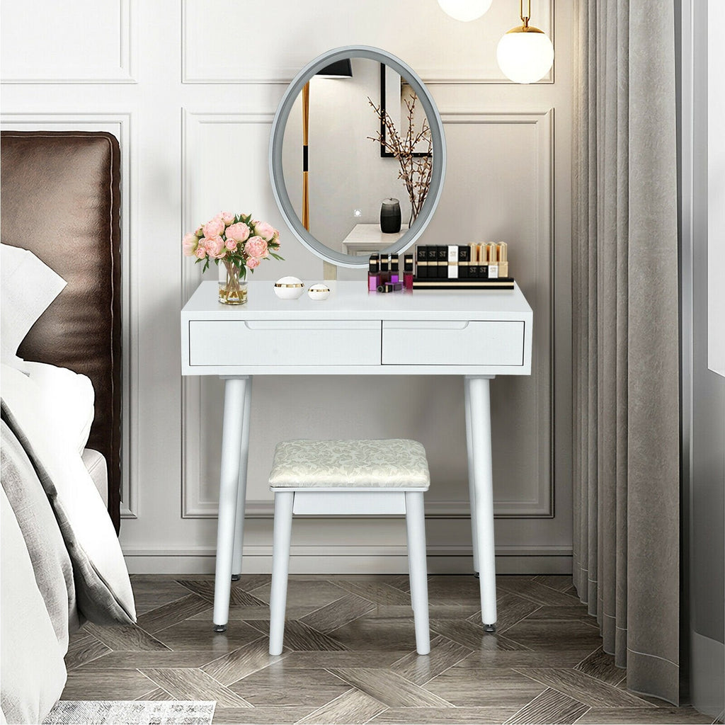 Touch Screen Vanity Makeup Table Stool Set-Black