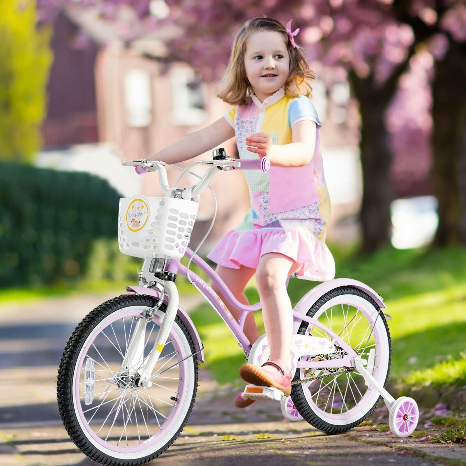 18 Inch Kids Adjustable Bike Toddlers with Training Wheels-Pink