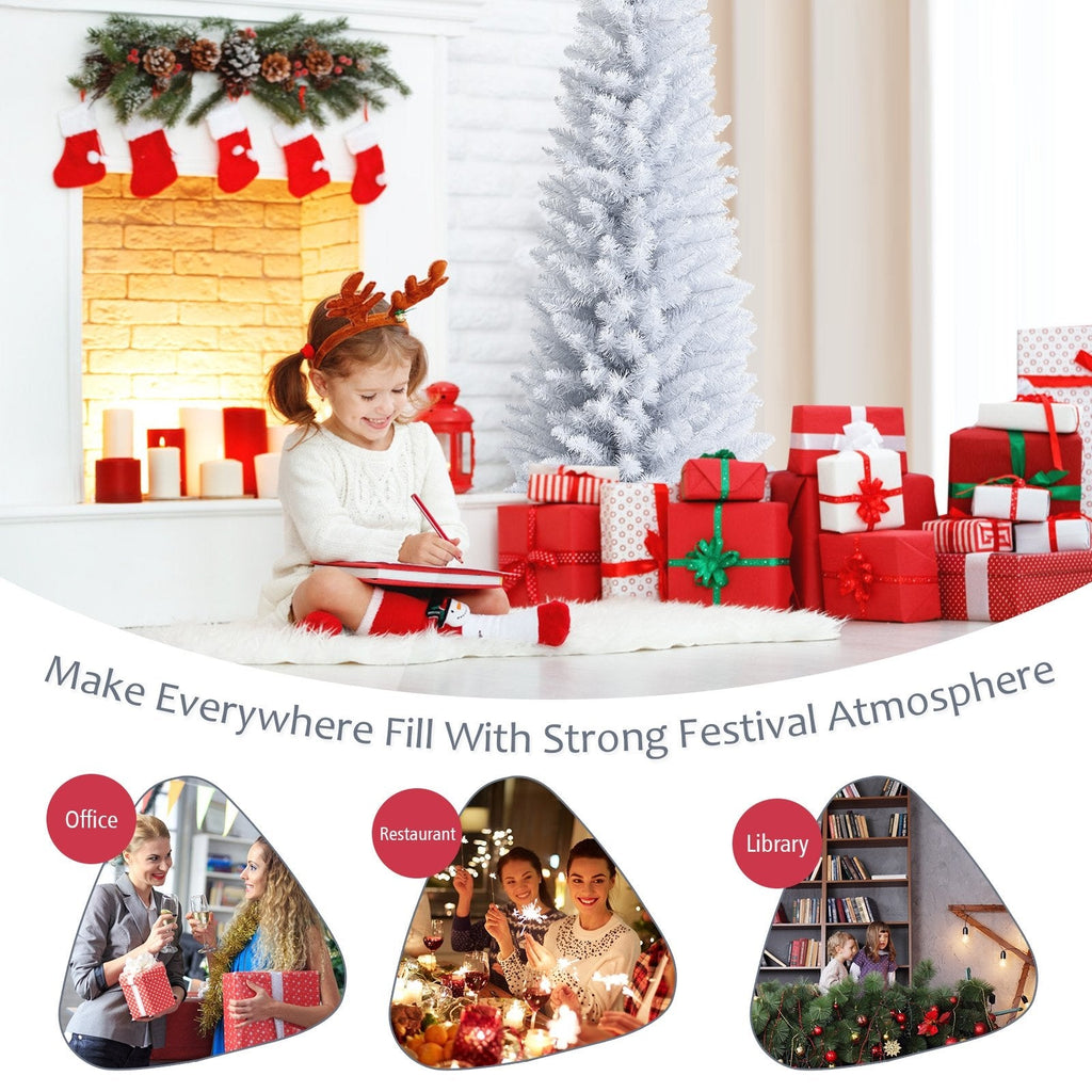 Slim Artificial Christmas Pencil Tree with PVC Needles and Folding Metal Stand-5'
