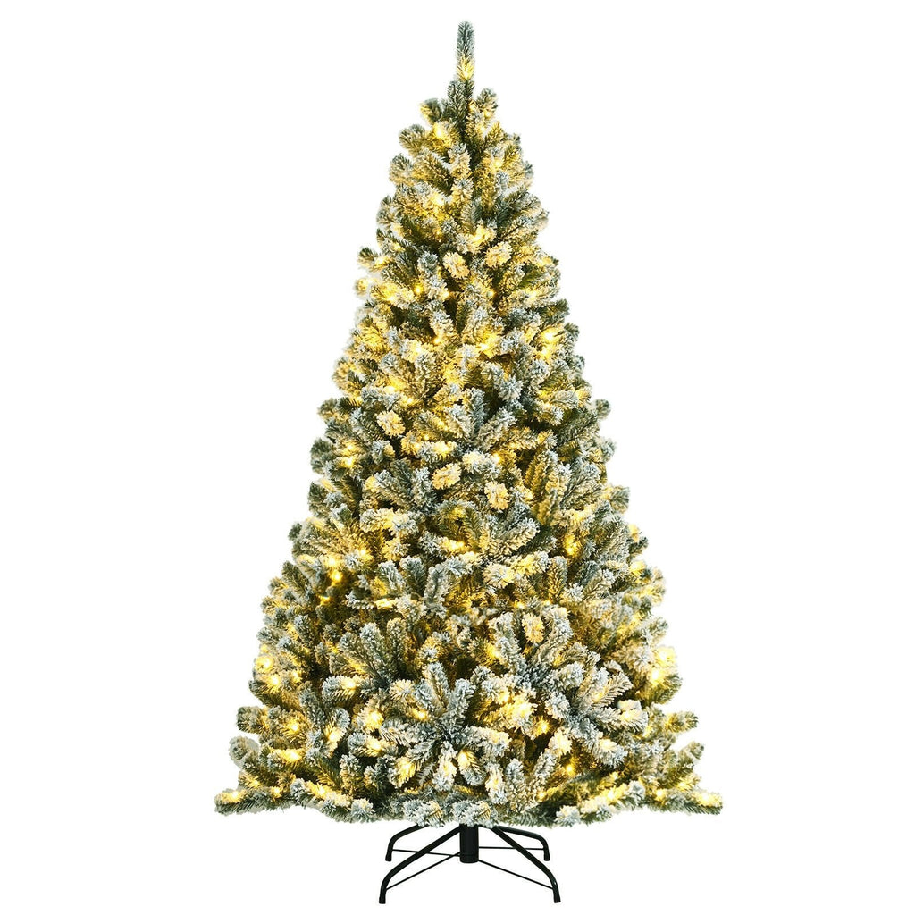 6 Feet Pre-lit Snow Flocked Hinged Christmas Tree with 928 Tips and Metal Stand-6 ft