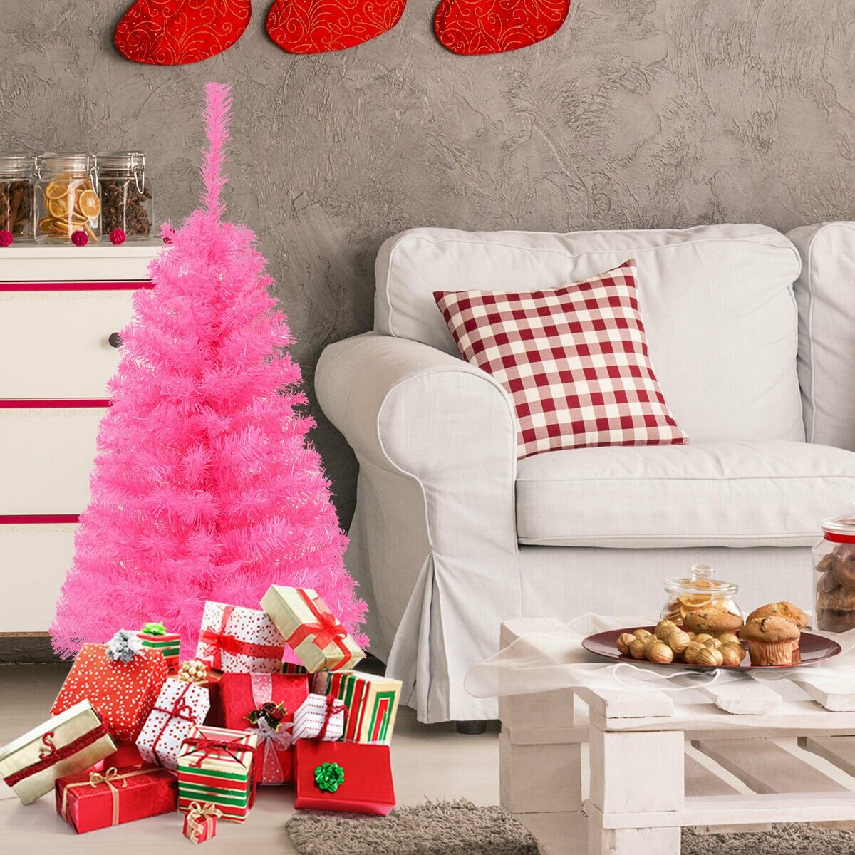 3 Feet Unlit Artificial Christmas Halloween Mini Tree with Plastic Stand-Black