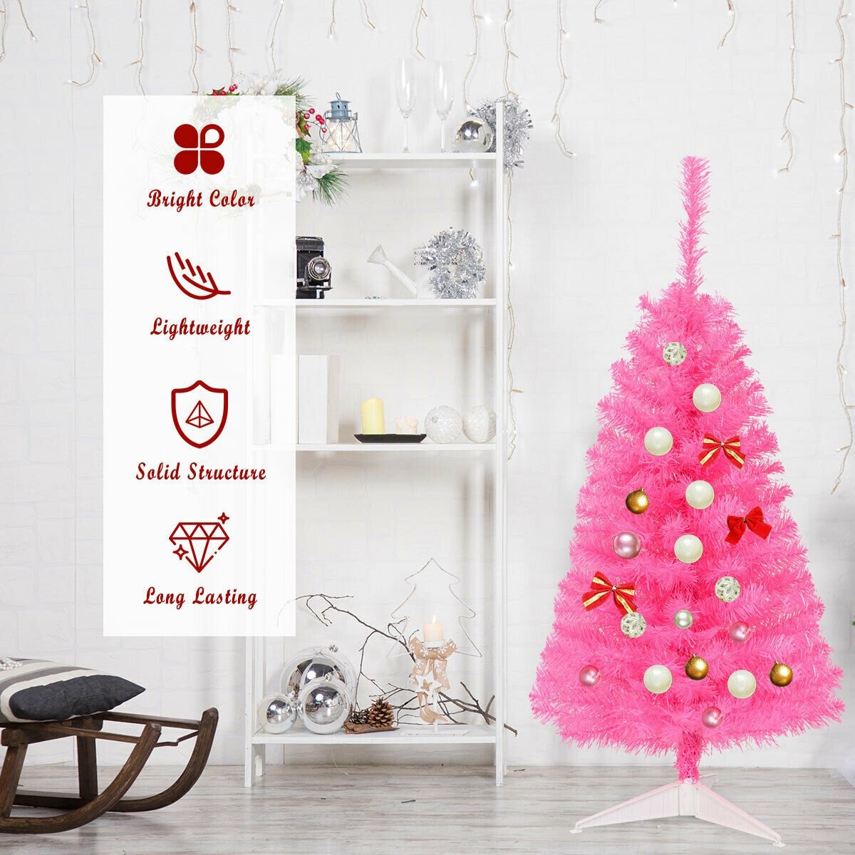 3 Feet Unlit Artificial Christmas Halloween Mini Tree with Plastic Stand-Black