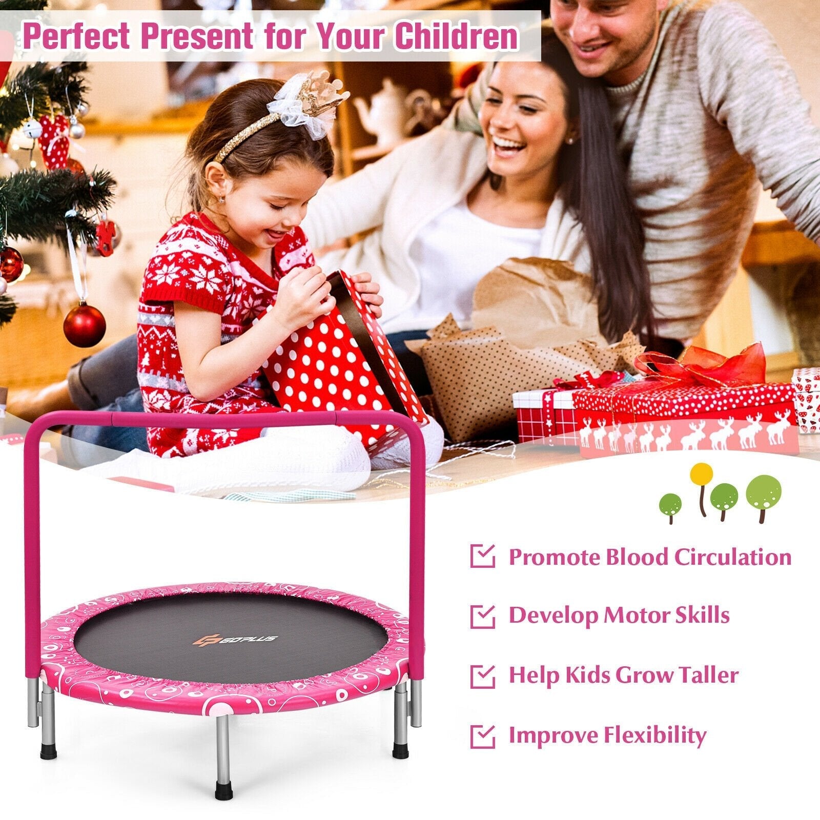 36 Inch Kids Trampoline Mini Rebounder with Full Covered Handrail -Blue