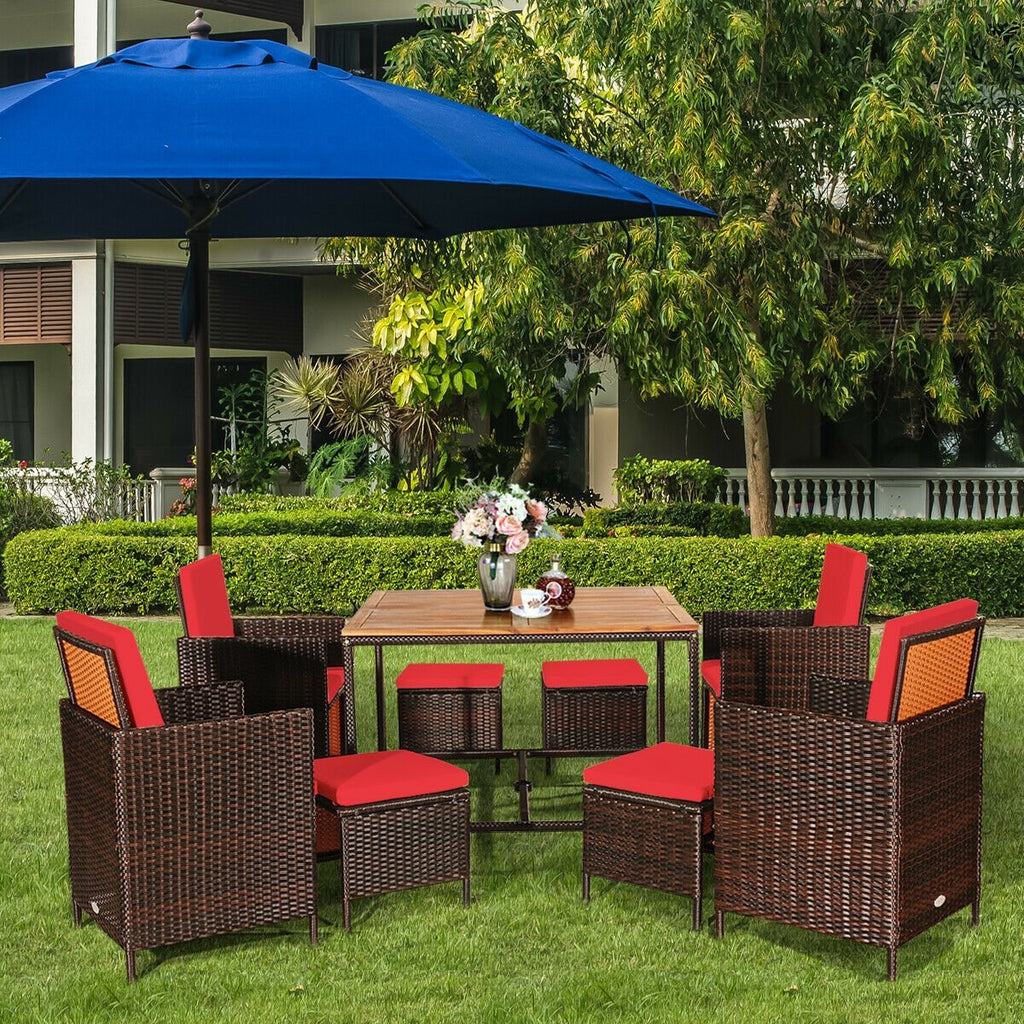 9 Pieces Patio Rattan Dining Cushioned Chairs Set-Black