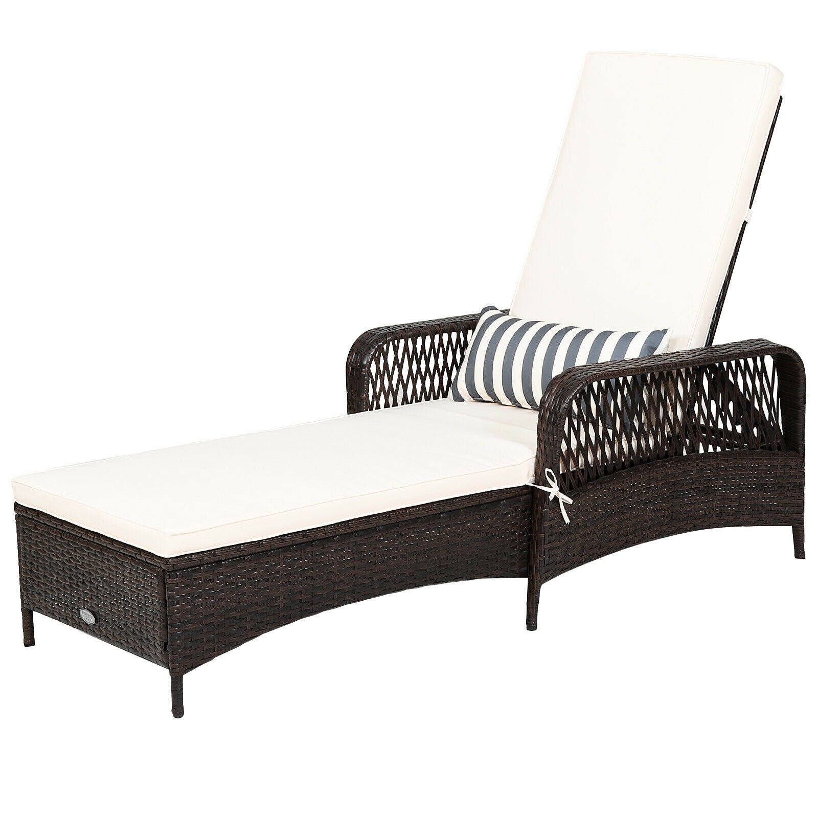 PE Rattan Armrest Chaise Lounge Chair with Adjustable Pillow