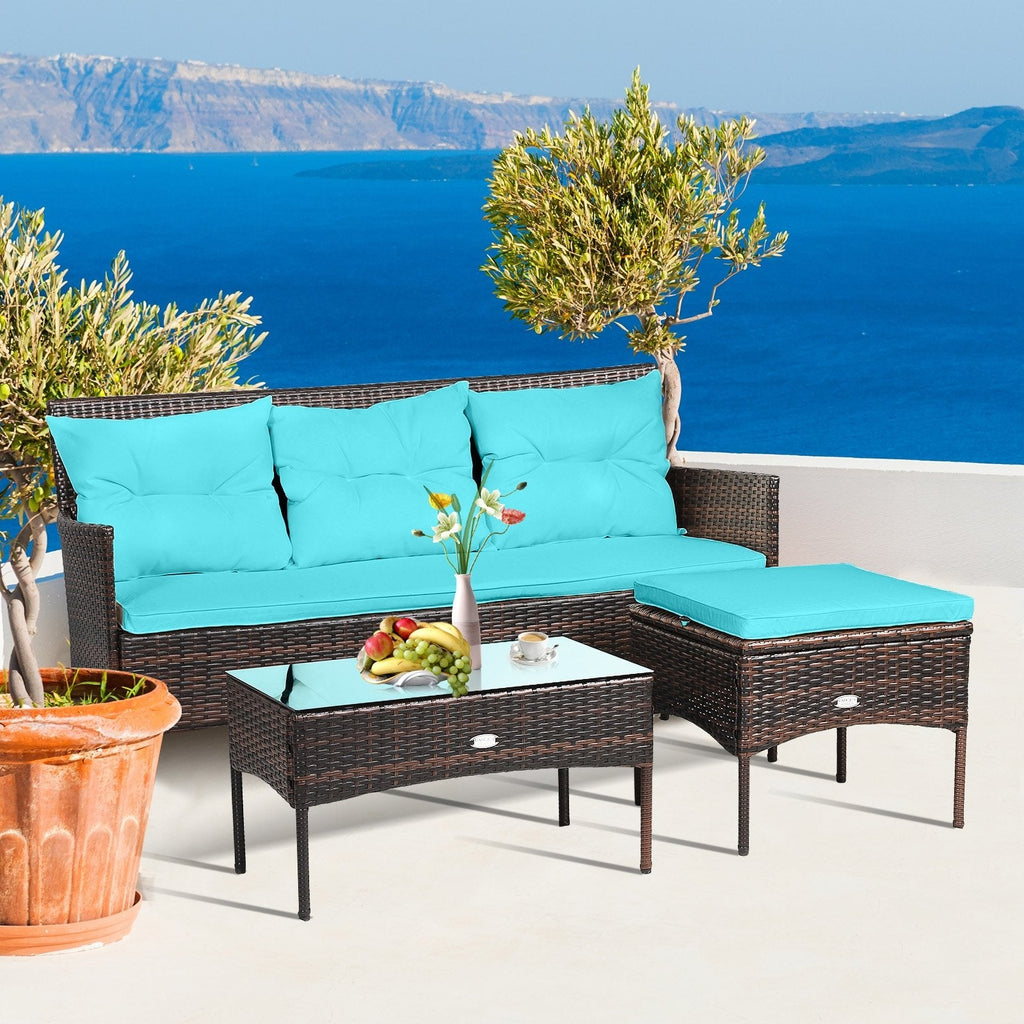 3 Pieces Patio Furniture Sectional Set with 5 Cozy Cushions-Black