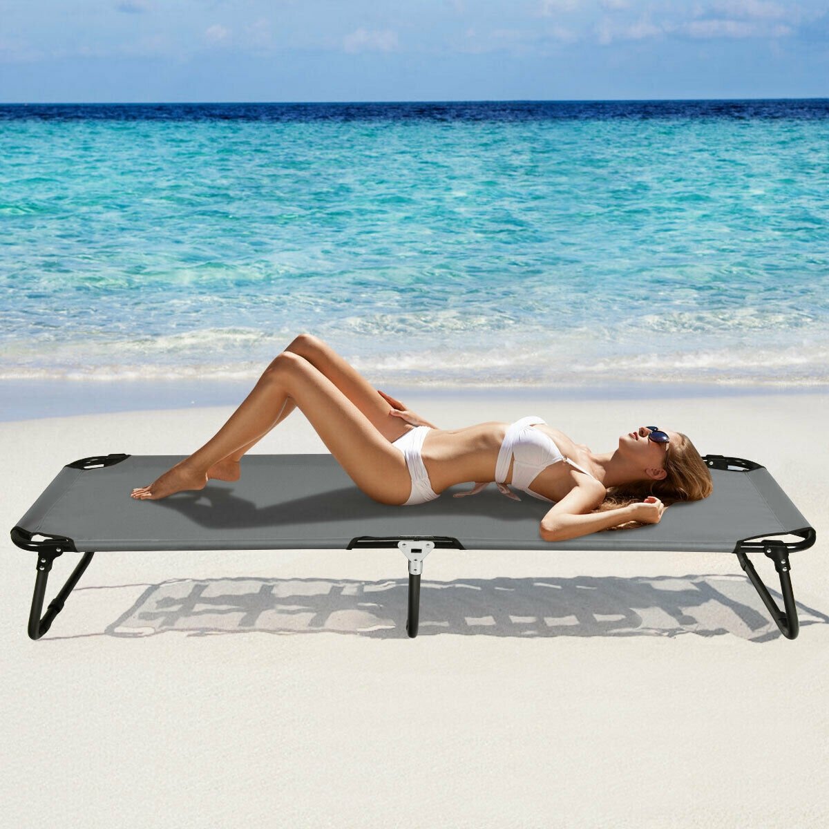 Outdoor Folding Camping Bed for Sleeping Hiking Travel-Blue
