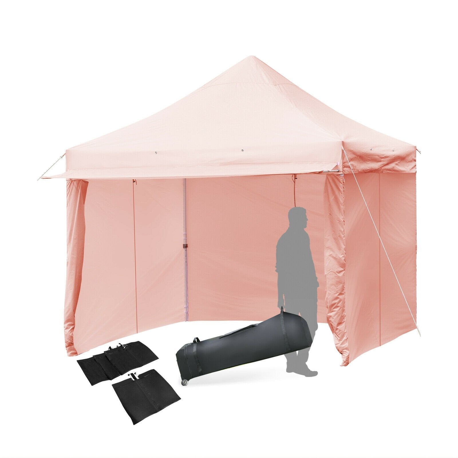 10 x 10 Feet Pop-up Gazebo with 5 Removable Zippered Sidewalls and Extended Awning-Blue
