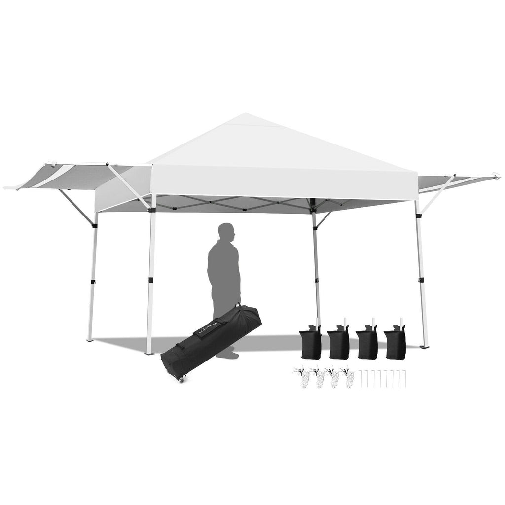 17 Feet x 10 Feet Foldable Pop Up Canopy with Adjustable Instant Sun Shelter-Blue