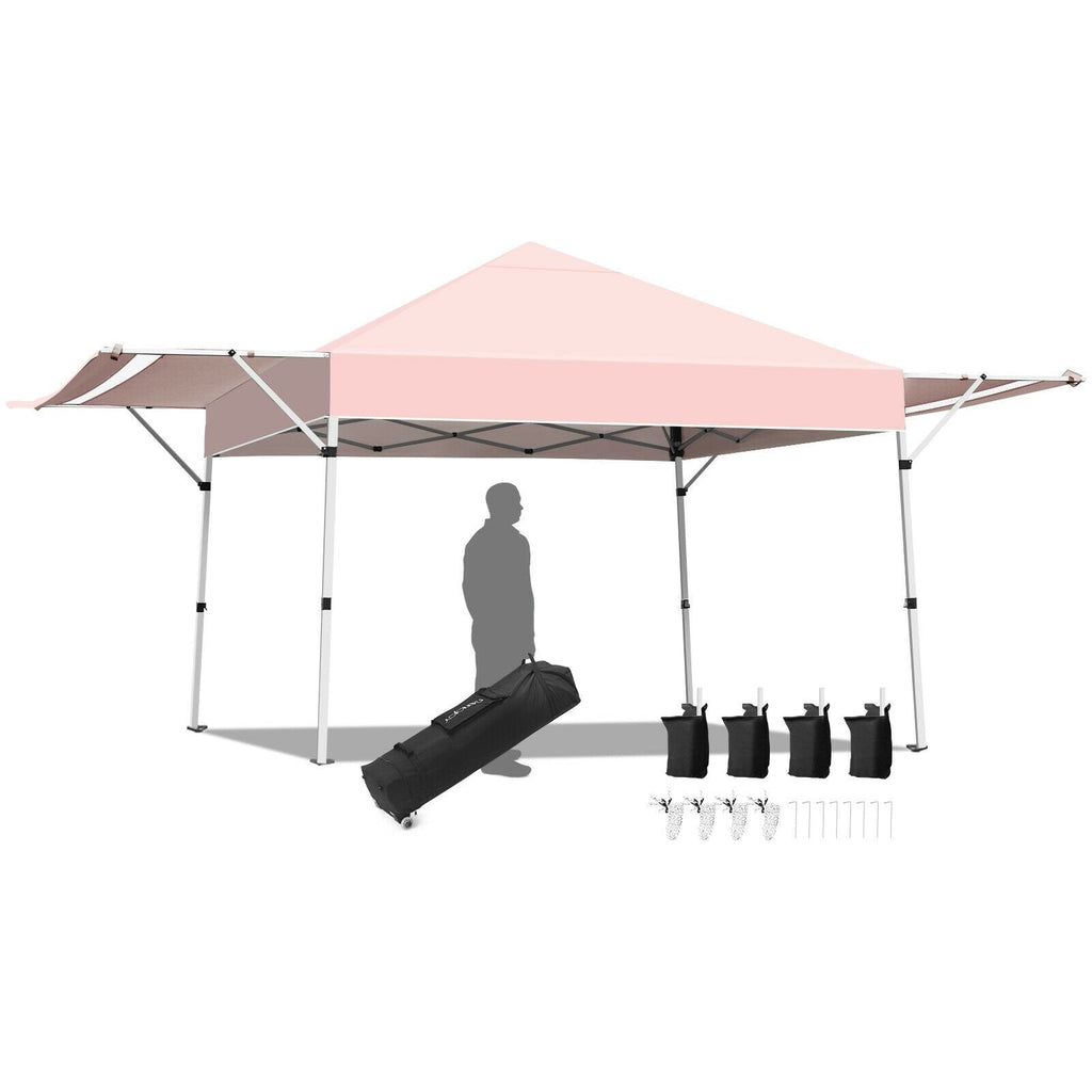 17 Feet x 10 Feet Foldable Pop Up Canopy with Adjustable Instant Sun Shelter-Blue