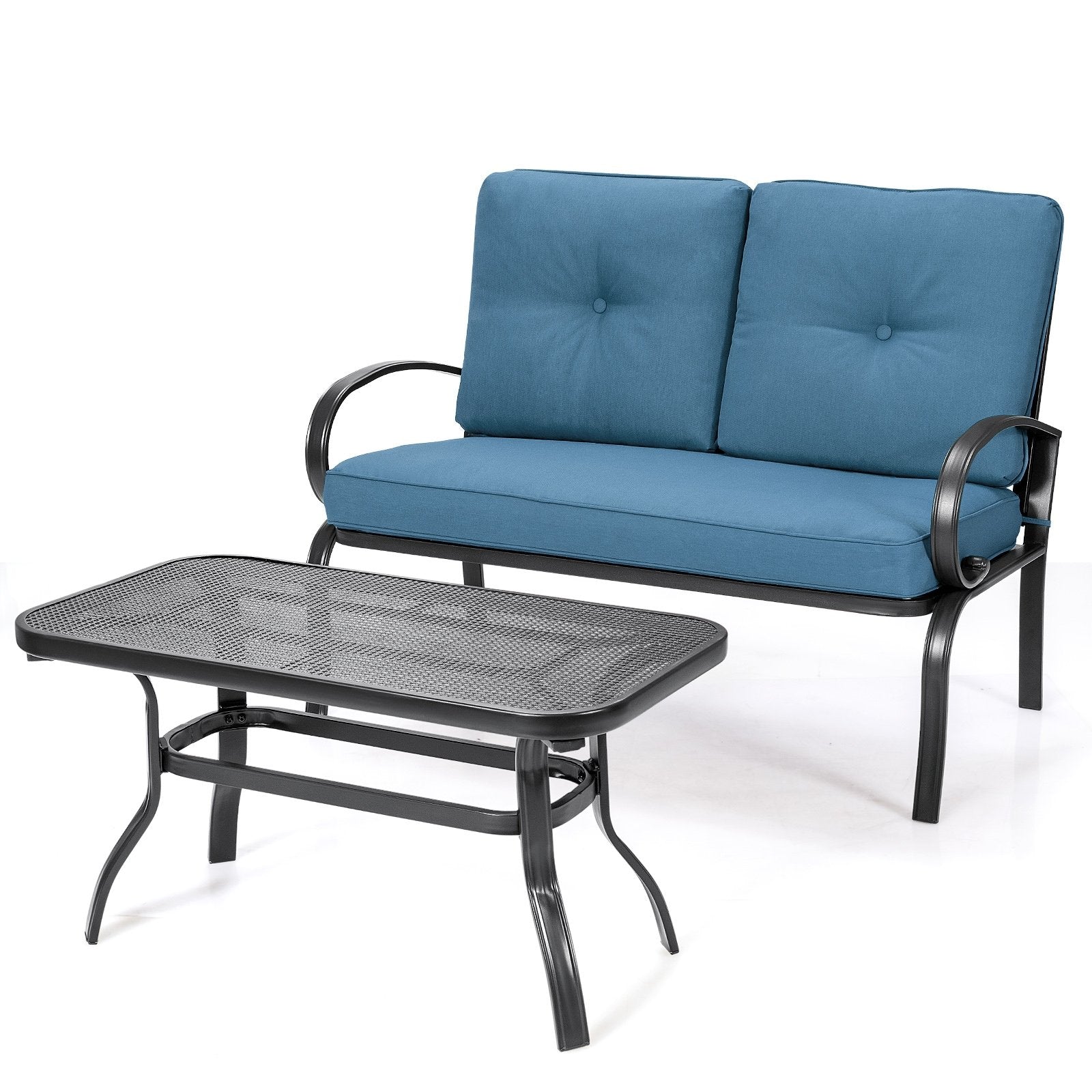 2 Pieces Patio Outdoor Cushioned Coffee Table Seat-Beige
