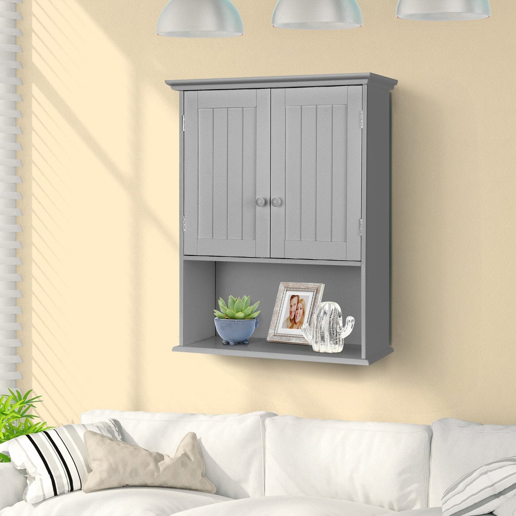 2-Door Wall Mount Bathroom Storage Cabinet with Open Shelf-Black