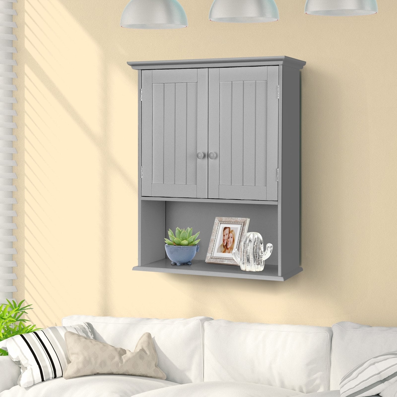 2-Door Wall Mount Bathroom Storage Cabinet with Open Shelf-Black