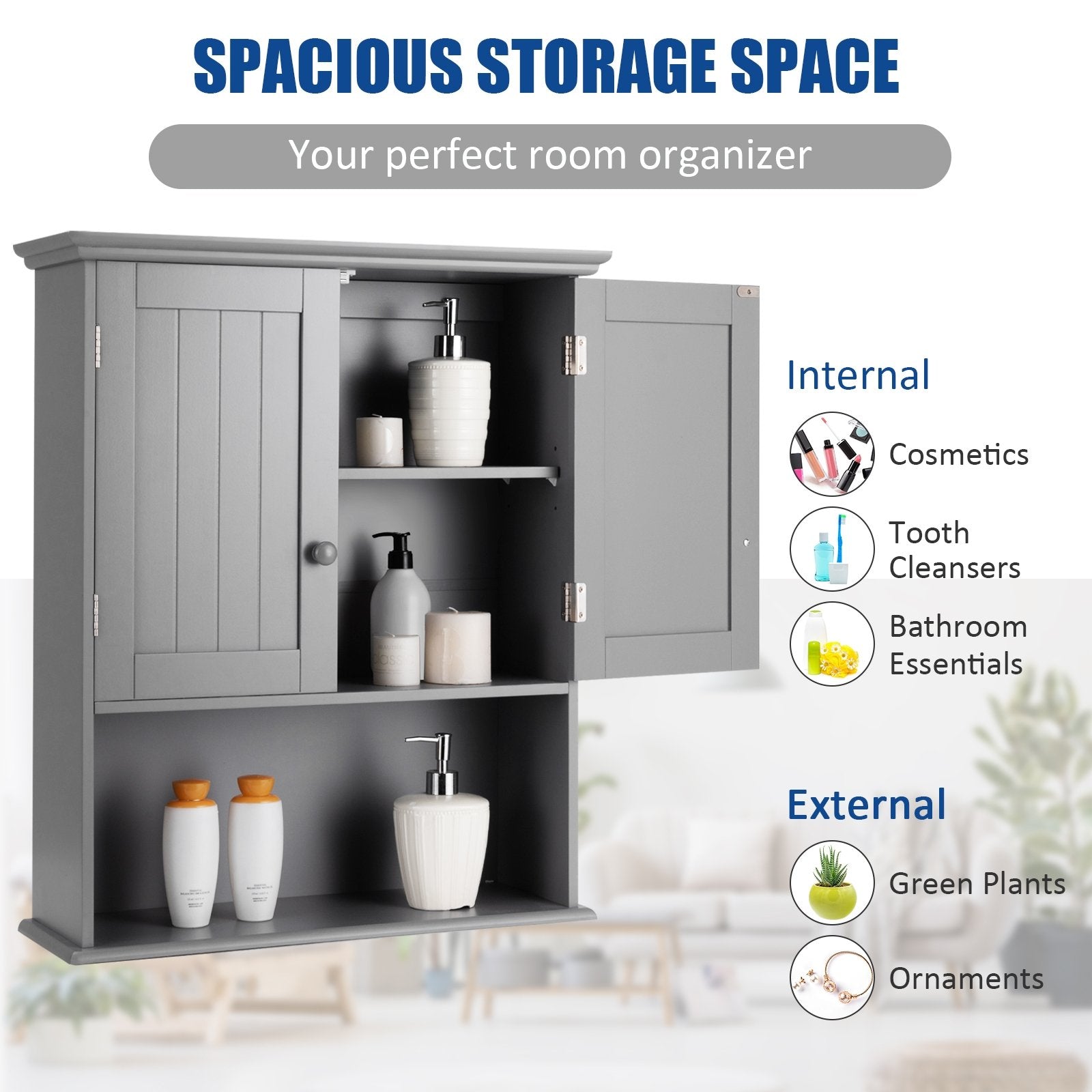2-Door Wall Mount Bathroom Storage Cabinet with Open Shelf-Black