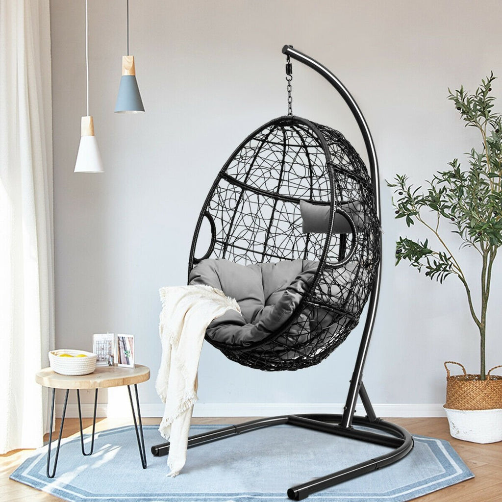 Hanging Cushioned Hammock Chair with Stand-Blue