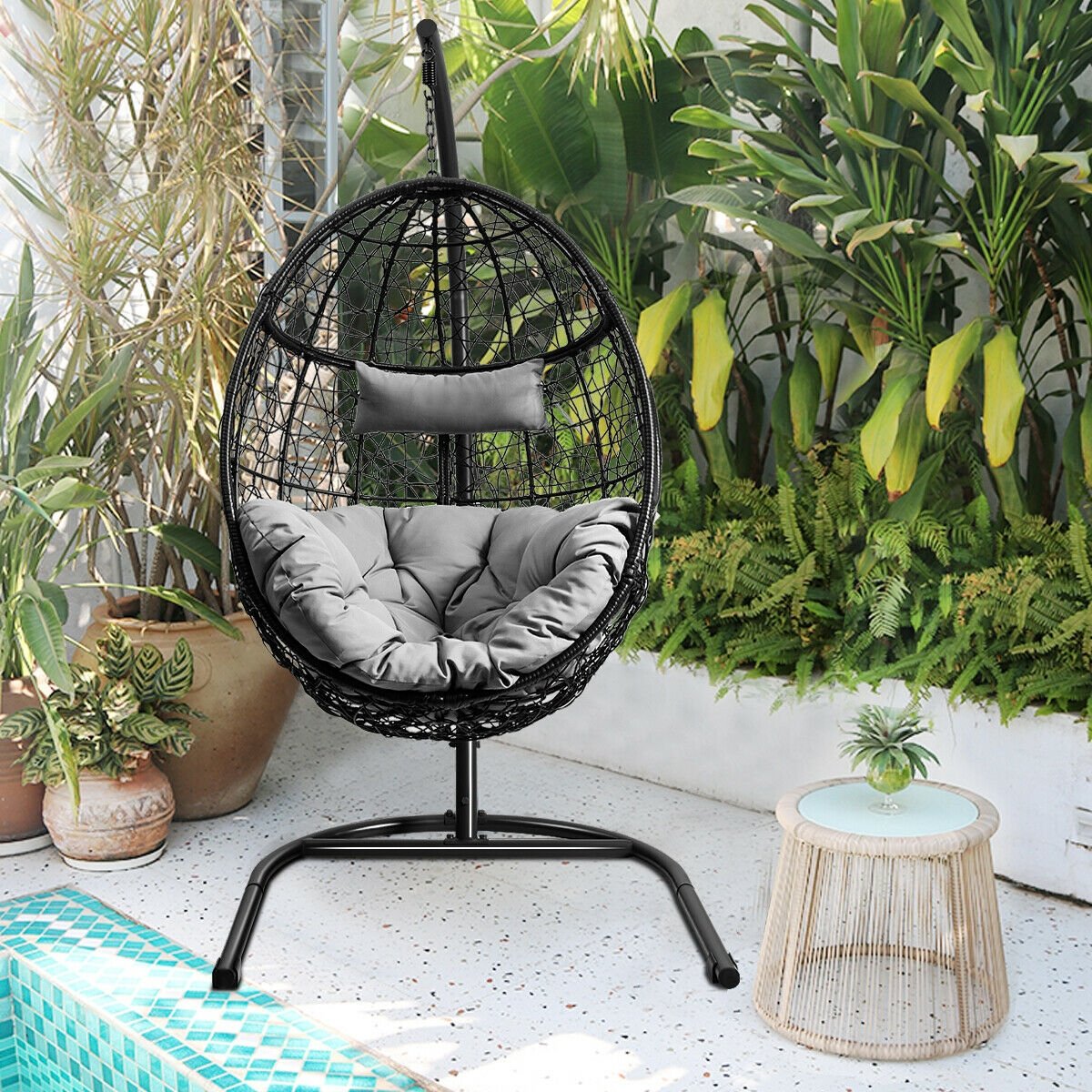 Hanging Cushioned Hammock Chair with Stand-Blue