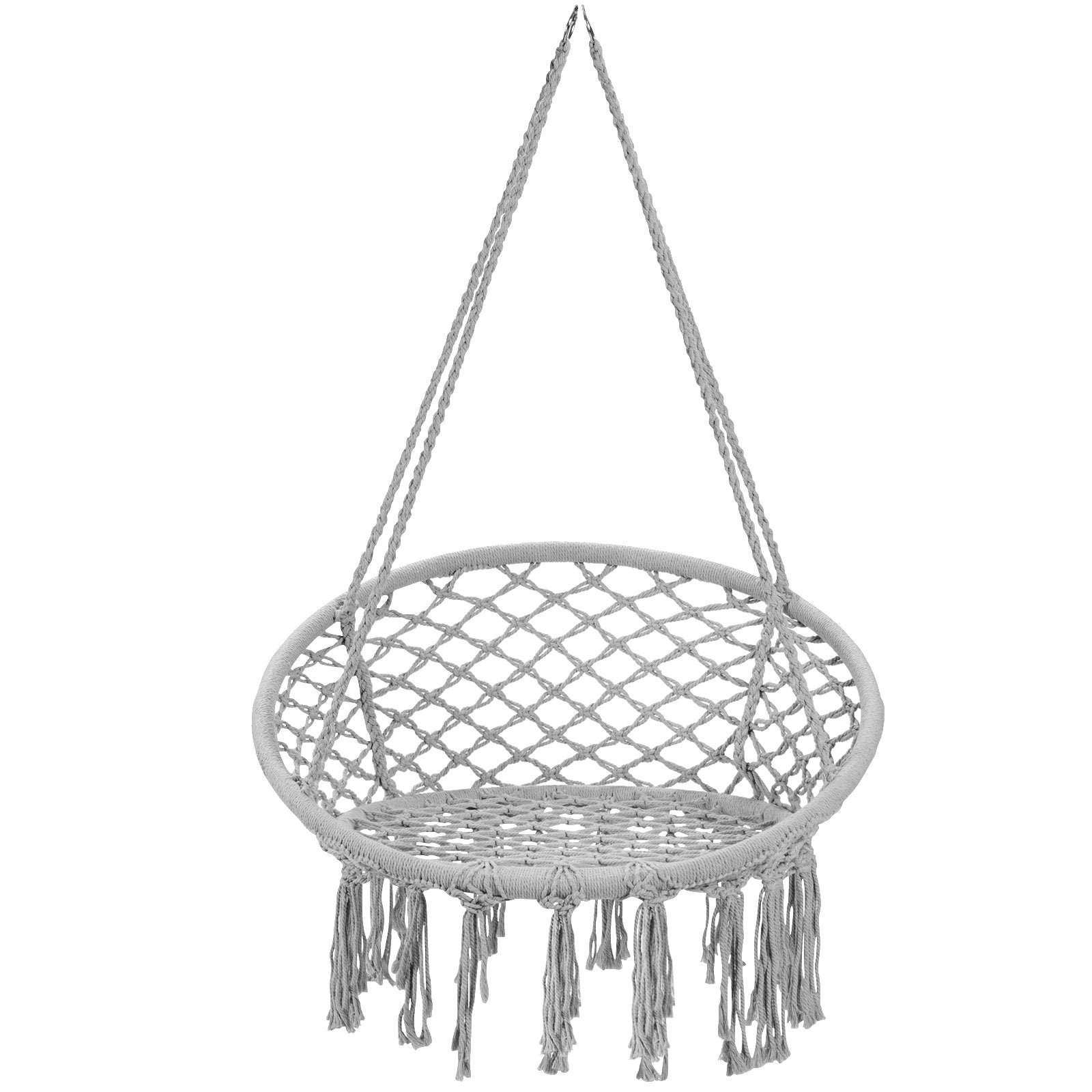 Hanging Macrame Hammock Chair with Handwoven Cotton Backrest-Black