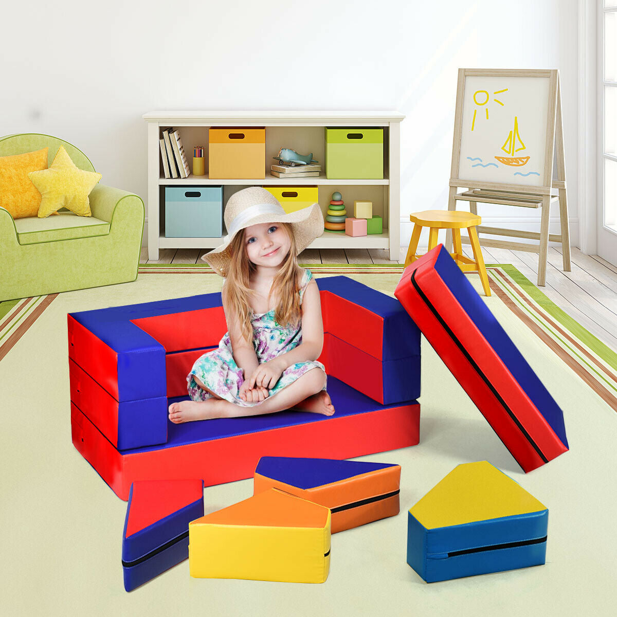 4-in-1 Crawl Climb Foam Shapes Toddler Kids Playset-Blue