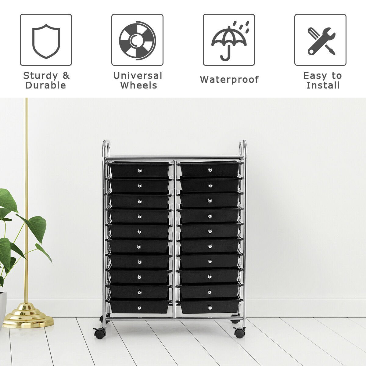 20 Drawers Rolling Storage Cart Studio Organizer-Beige