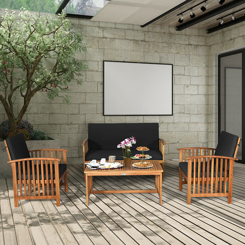 4PCS Patio Solid Wood Furniture Set-Beige