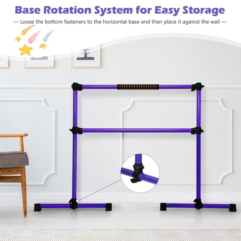 4 Feet Portable Freestanding Stable Construction Pilates Ballet Barre with Double Dance Bar-Gray