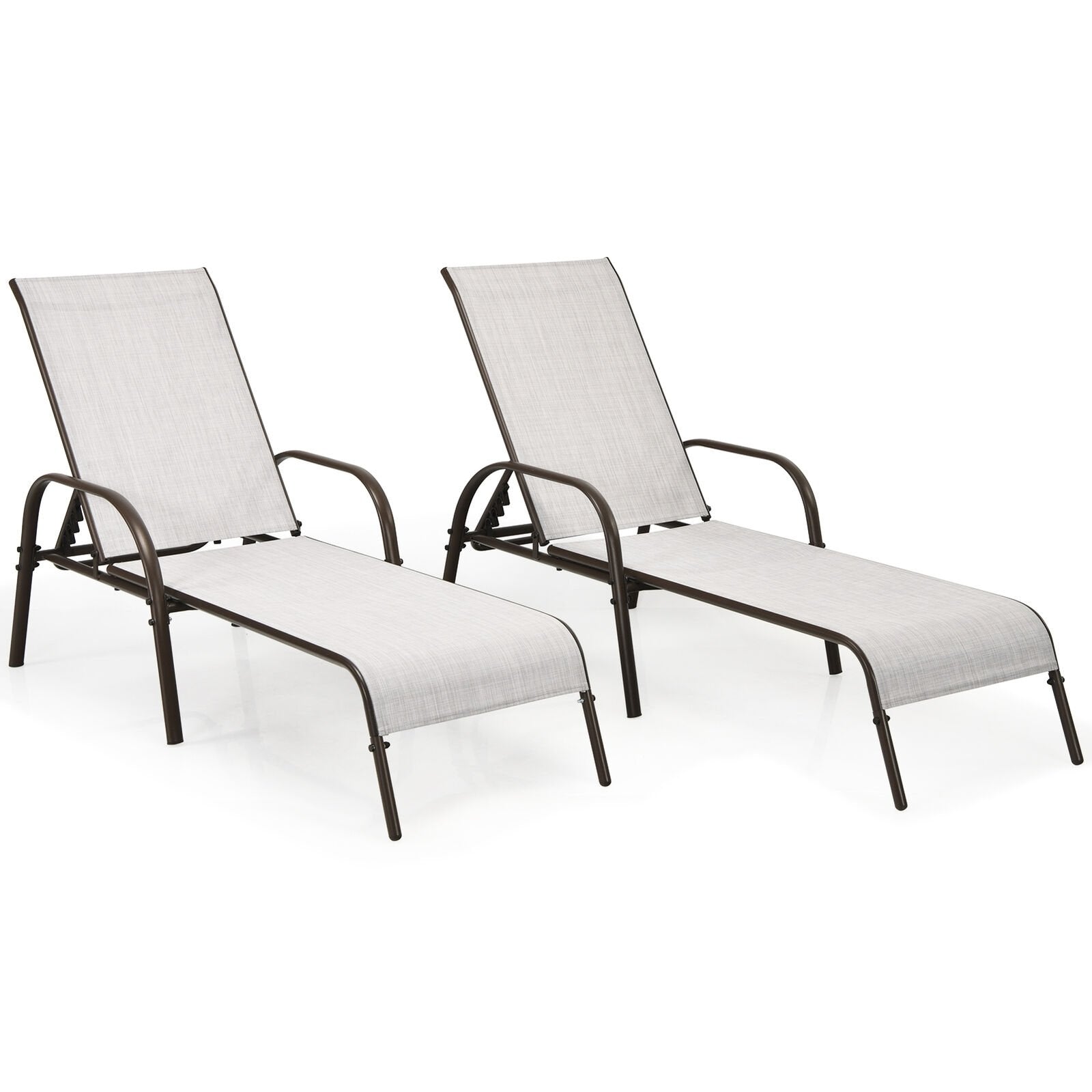 2 Pieces Outdoor Patio Lounge Chair Chaise Fabric with Adjustable Reclining Armrest-Black