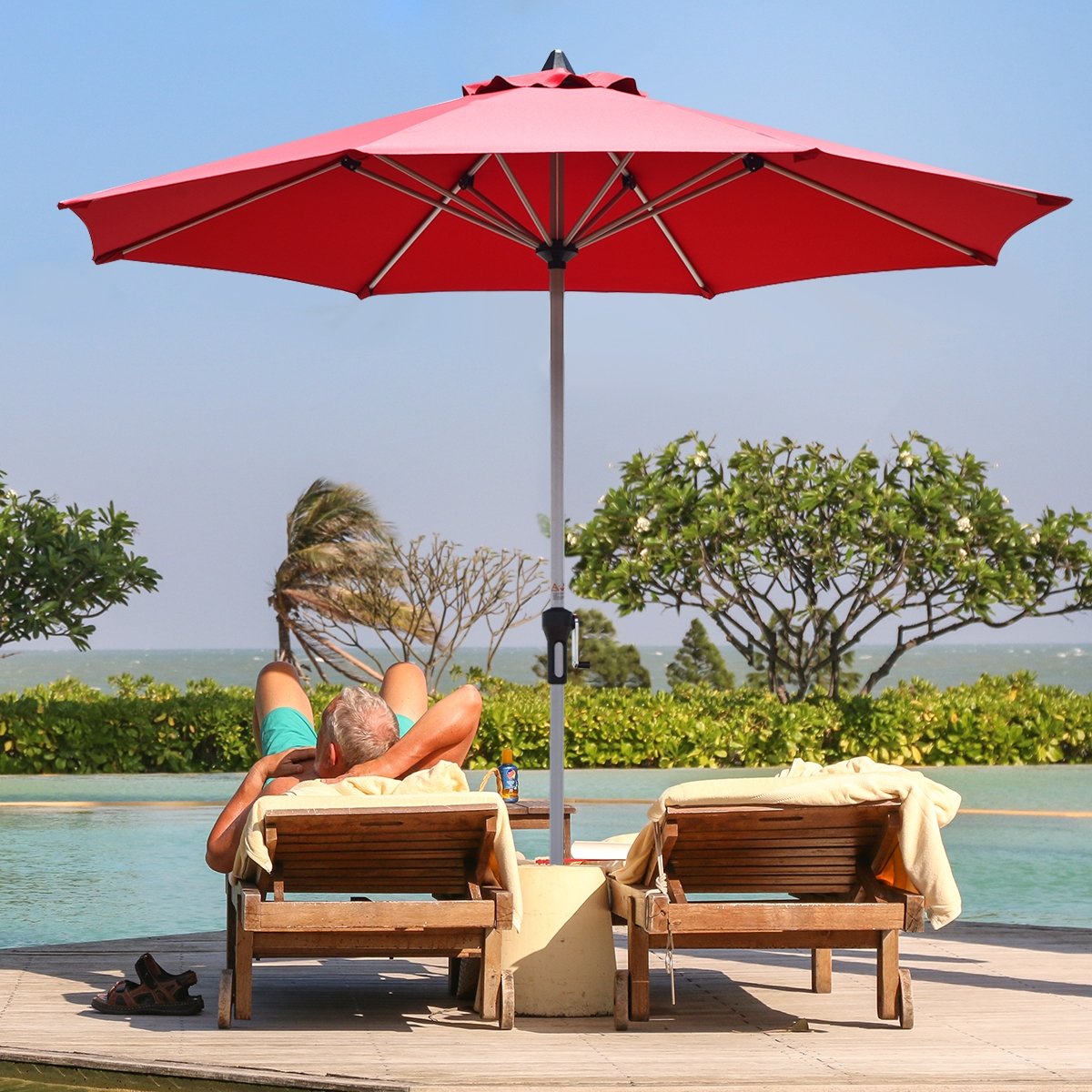 9 Feet Patio Outdoor Market Umbrella with Aluminum Pole without Weight Base-Beige