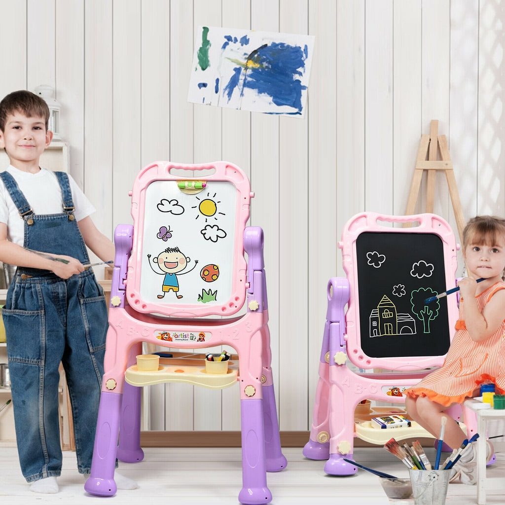 Height Adjustable Kids Art Easel Magnetic Double Sided Board-Blue