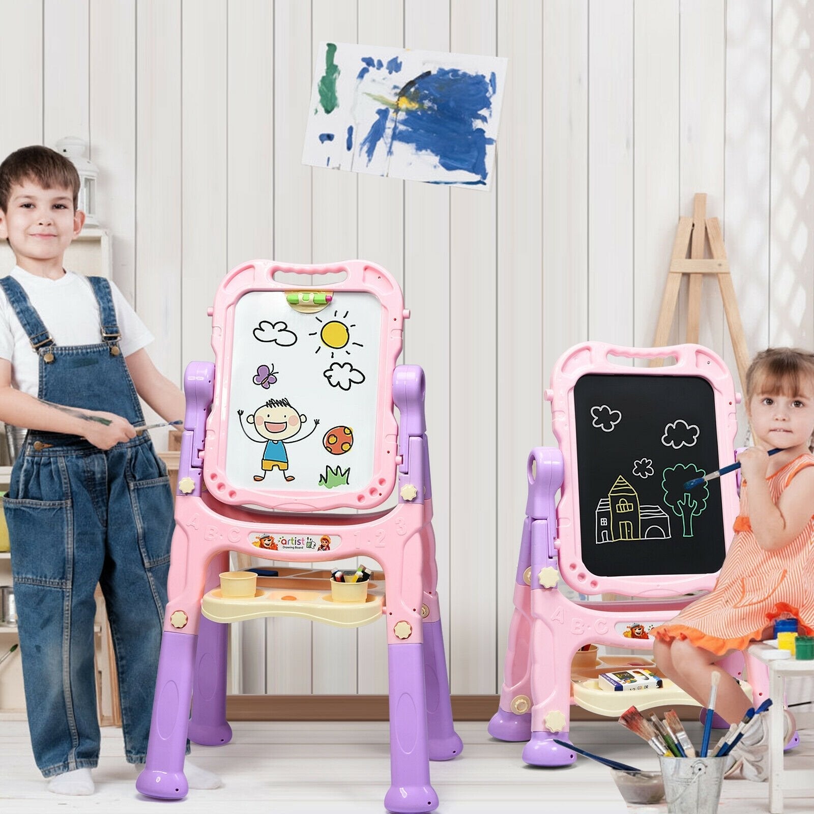 Height Adjustable Kids Art Easel Magnetic Double Sided Board-Blue