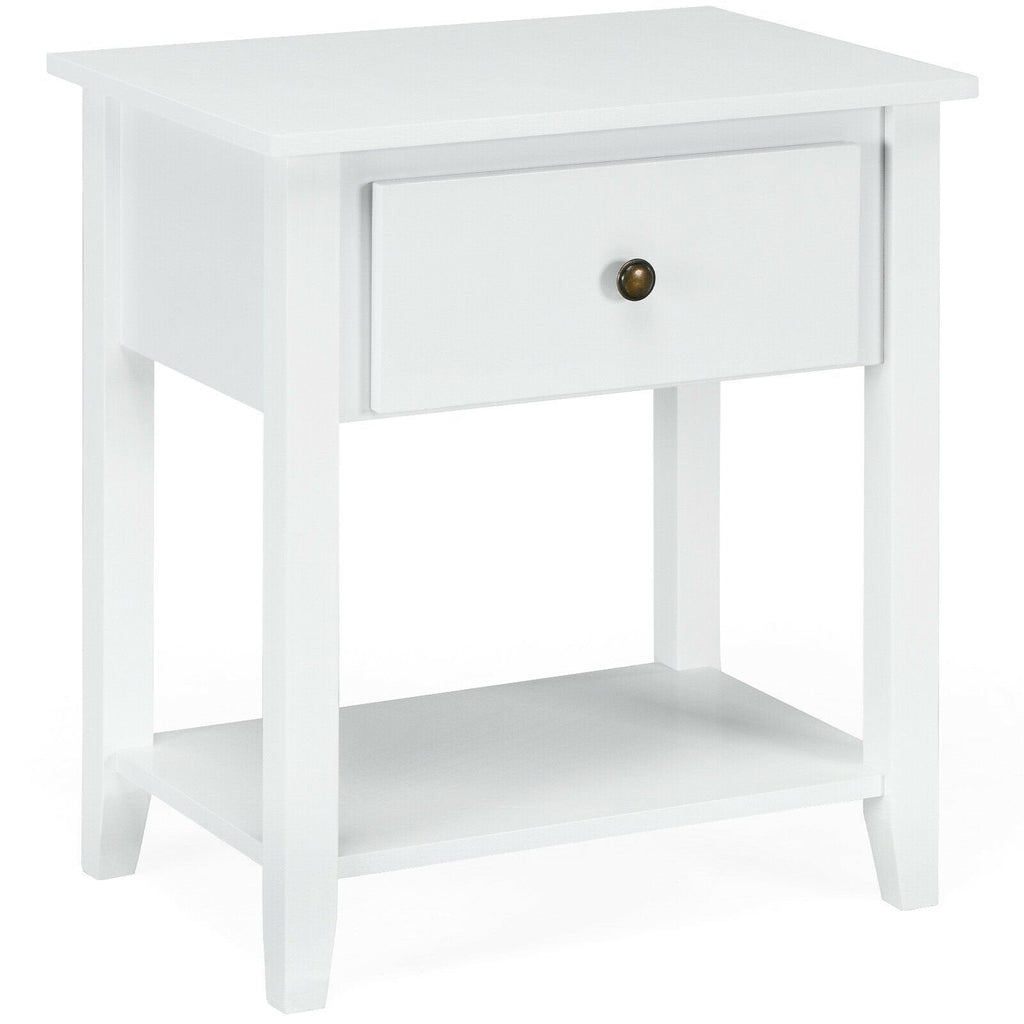 Nightstand with Drawer and Storage Shelf for Bedroom Living Room-Black