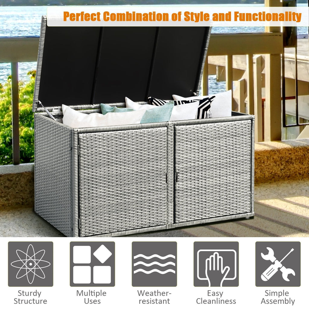 88 Gallon Garden Patio Rattan Storage Container Box-Black