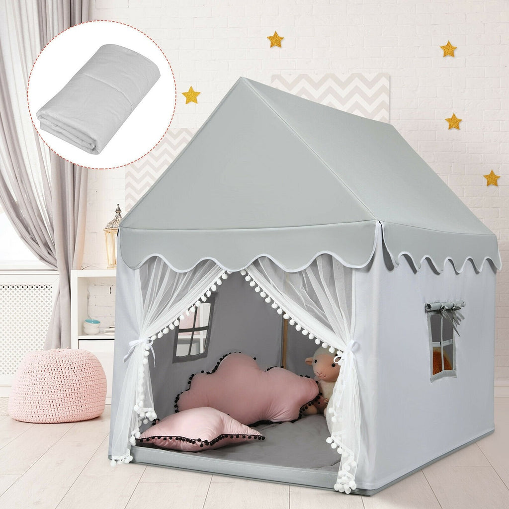 Kids Large Play Castle Fairy Tent with Mat-Beige