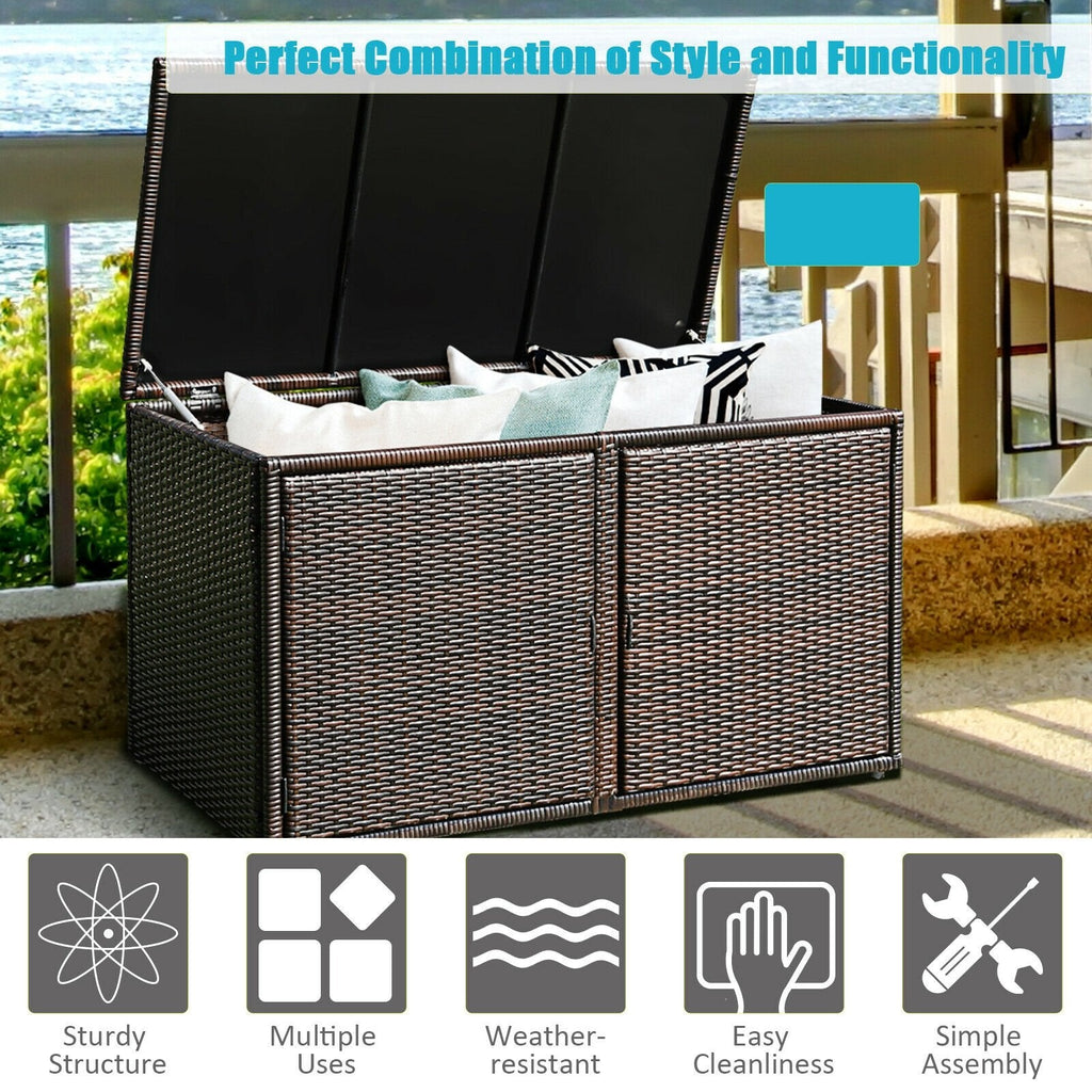 88 Gallon Garden Patio Rattan Storage Container Box-Black