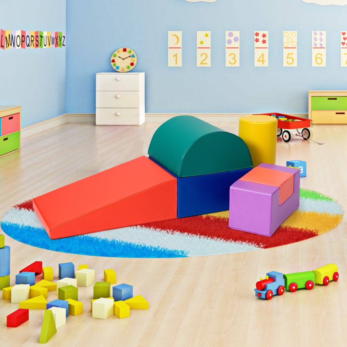 6 Piece Climb Crawl Play Set Indoor Kids  Toddler-Gray