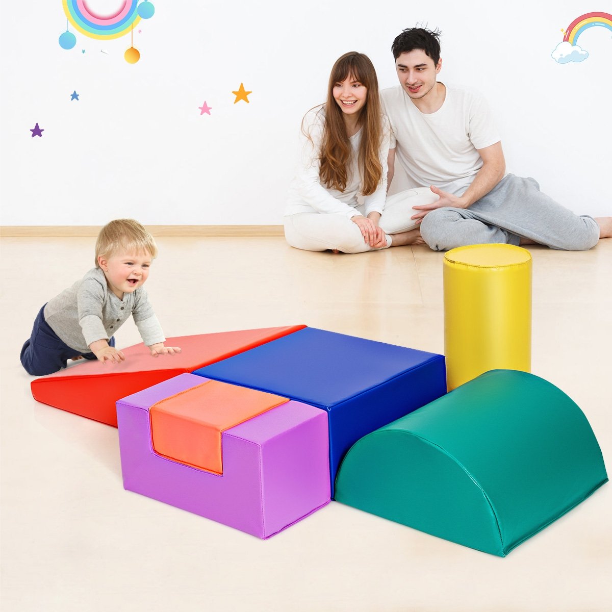 6 Piece Climb Crawl Play Set Indoor Kids  Toddler-Gray