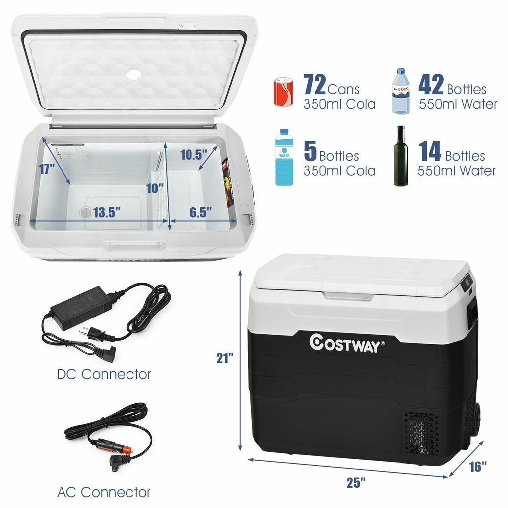 53 QT Portable Dual-Zone Car Refrigerator-White